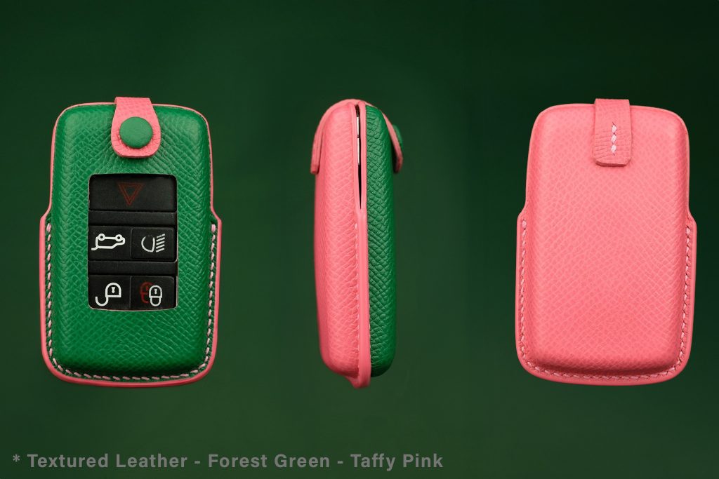 Elevate your everyday driving style with a custom Land Rover key fob cover handmade from premium leather. Precisely tailored for model remotes like Range Rover, Range Rover Sport, Discovery, Defender and more.