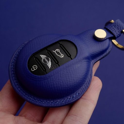 Hand-stitched Full Grain Leather Key Fob Covers for Mini Cooper. Personalize with names, logos, or phone numbers. Over 30 leather color choices.