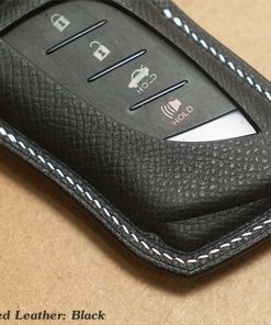 Customizable Leather Key Fob Case for Lexus. Personalized full grain leather Lexus Series key fob cover and key chain with choice of color, stamped initials, logo or phone number from LeatherSwift.com.