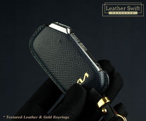 Customizable Leather Key Fob Case Cover for Kia. Personalized full grain leather Kia Series key fob holder with choice of color, stamped initials, logo or text from LeatherSwift.com.