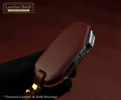 Customizable Leather Key Fob Case Cover for Kia. Personalized full grain leather Kia Series key fob holder with choice of color, stamped initials, logo or text from LeatherSwift.com.