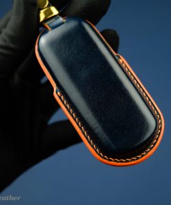 Customizable full-grain leather key fob case for Mazda with personalized embossing option in various colors, handmade by LeatherSwift.Com