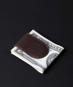 Customizable Leather Money Clip. Personalized full grain leather money clip wallet with choice of color, stamped initials, logo or phone number from LeatherSwift.com. Ideal for holding cash and cards.