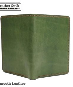 Personalized leather wallet handmade by LeatherSwift, available in over 30 colors with custom name, phone number, or logo options.