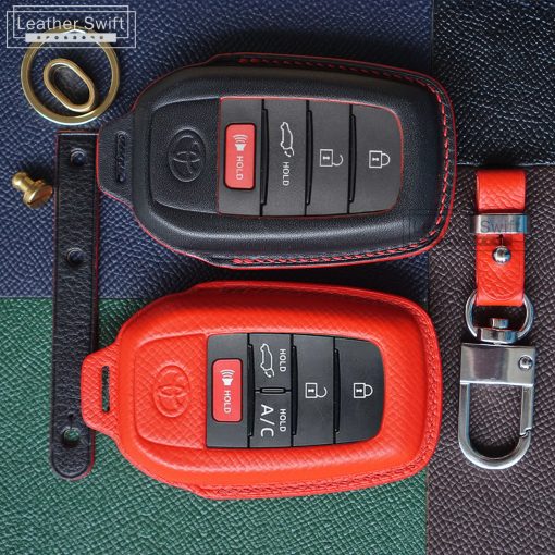 High-quality leather key fob cover for Toyota Camry Hybrid, Sequoia, Highlander, bZ4X, Land Cruiser, Venza, and Cross