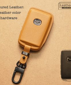 Premium leather sleeve crafted for Mazda 3-button remote key fob, enhancing protection and style