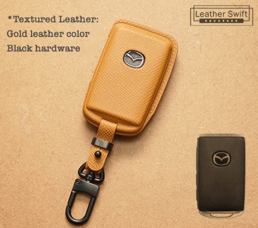 Premium leather sleeve crafted for Mazda 3-button remote key fob, enhancing protection and style