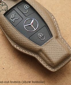 Custom leather key covers by Leather Swift for Mercedes keys including GLC, GLS, GLE, and other models, available in 60 unique colors, showcasing personalized high-quality natural leather craftsmanship.