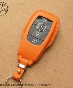 Custom leather key covers by Leather Swift for Mercedes keys including GLC, GLS, GLE, and other models, available in 60 unique colors, showcasing personalized high-quality natural leather craftsmanship.