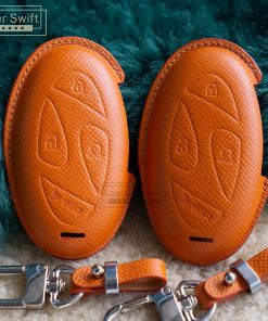 textured leather orange with metal hooks for Hyundai remote