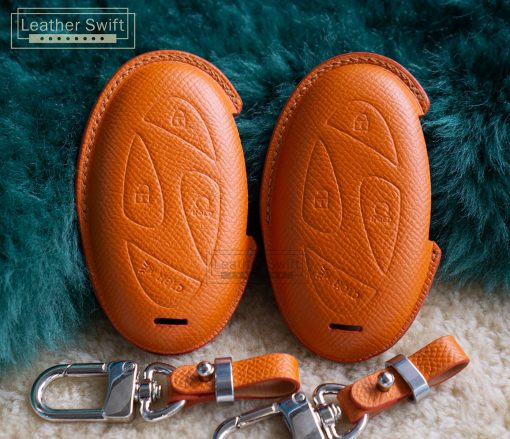 textured leather orange with metal hooks for Hyundai remote